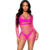 Leg Avenue - Robe En Filet À Manches Longues Fuchsia Taille Unique